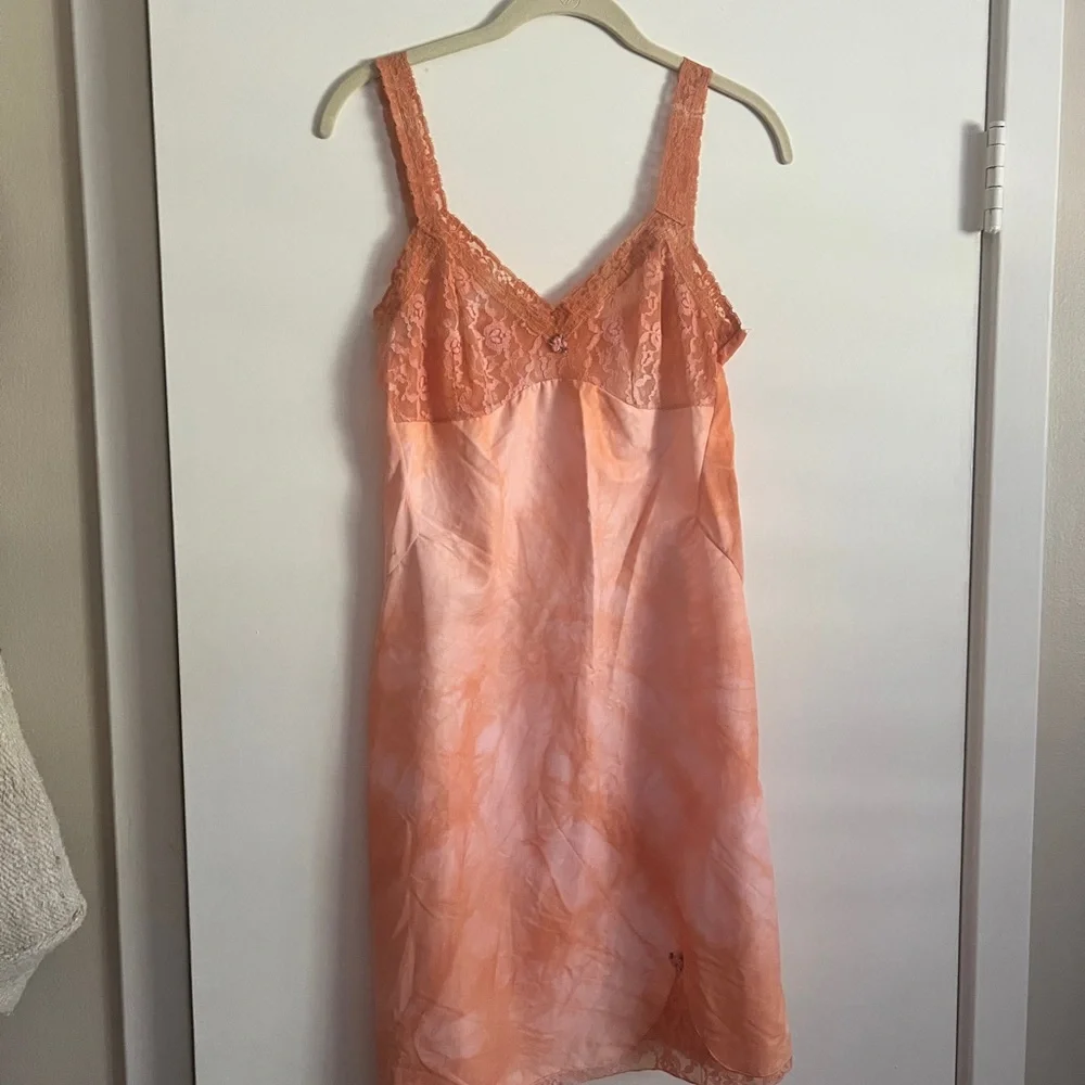Vintage 60s Peach Lace Slip Dress – Hand Dyed – Romantic Lingerie Dress - Picture 1 of 5